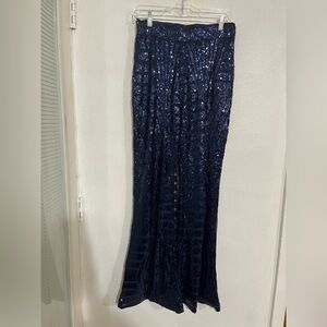 Unbranded navy blue sequin bootleg wide size L 95% polyester pants 11” boot size